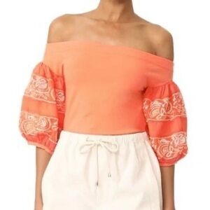 Free People Women’s Size XS Rock With It Top Coral Orange Off The Shoulder
